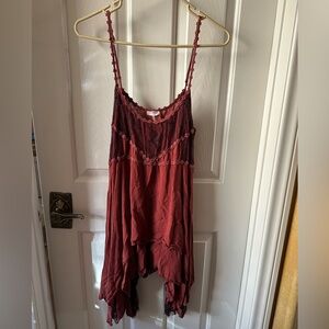 Red and Burgundy Lace Trim Top